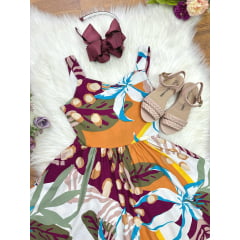 Vestido Infantil Casual Primavera Verão Marsala Florido
