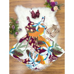Vestido Infantil Casual Primavera Verão Marsala Florido