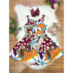 Vestido Infantil Casual Primavera Verão Marsala Florido