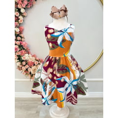 Vestido Infantil Casual Primavera Verão Marsala Florido