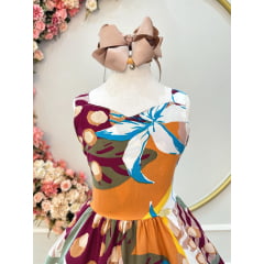 Vestido Infantil Casual Primavera Verão Marsala Florido