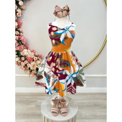 Vestido Infantil Casual Primavera Verão Marsala Florido