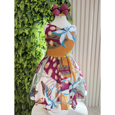 Vestido Infantil Casual Primavera Verão Marsala Florido