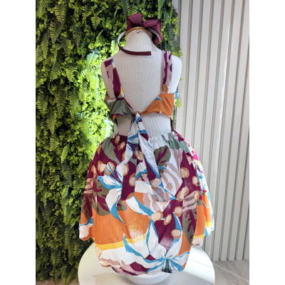 Vestido Infantil Casual Primavera Verão Marsala Florido