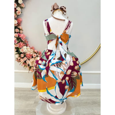 Vestido Infantil Casual Primavera Verão Marsala Florido