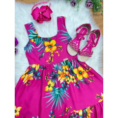 Vestido Infantil Casual Primavera Verão Pink Florido Colorido