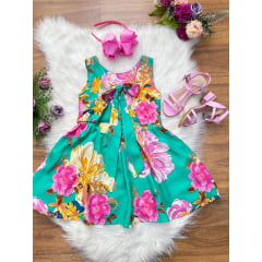 Vestido Infantil Casual Primavera Verão Verde Florido