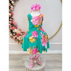 Vestido Infantil Casual Primavera Verão Verde Florido