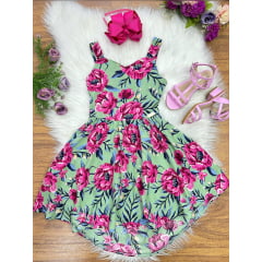 Vestido Infantil Casual Primavera Verão Verde Florido Colorido