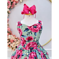 Vestido Infantil Casual Primavera Verão Verde Florido Colorido