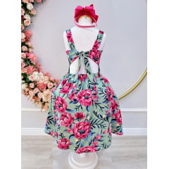 Vestido Infantil Casual Primavera Verão Verde Florido Colorido