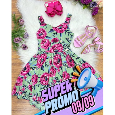 Vestido Infantil Casual Primavera Verão Verde Florido Colorido