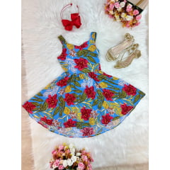 Vestido Infantil de Alça Primavera Verão Azul Colorido