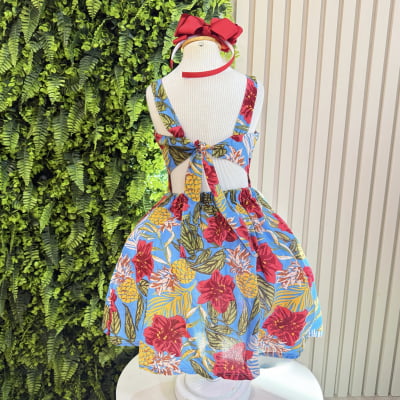 Vestido Infantil de Alça Primavera Verão Azul Colorido Casual