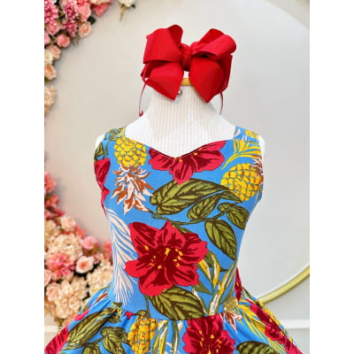 Vestido Infantil de Alça Primavera Verão Azul Colorido Casual