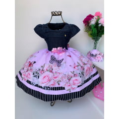 Vestido Infantil Jardim das Borboletas Rosa Luxo Princesas
