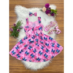 Vestido Infantil Lilo Stitch e Angel C/ Laço Rosa Colorido