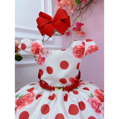 Vestido Infantil Off White Florido de Rosas Primavera Luxo