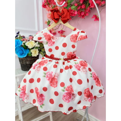 Vestido Infantil Off White Florido de Rosas Primavera Luxo