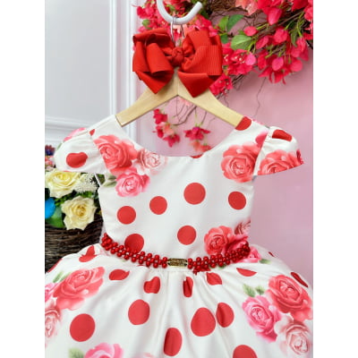 Vestido Infantil Off White Florido de Rosas Primavera Luxo