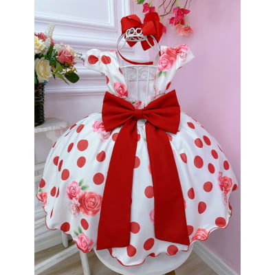 Vestido Infantil Off White Florido de Rosas Primavera Luxo