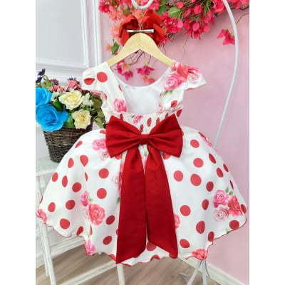 Vestido Infantil Off White Florido de Rosas Primavera Luxo