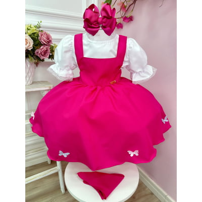 Vestido Infantil Pink Jardineira Jardim das Borboletas