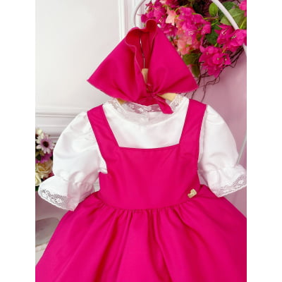 Vestido Infantil Pink Jardineira Jardim das Borboletas