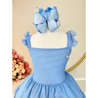 Vestido Infantil Primavera Verão Azul Celeste Saia C/ Babado