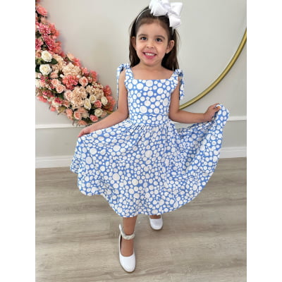 Vestido Infantil Primavera Verão Branco C/ Azul Bebê Casual