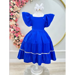 Vestido Infantil Primavera Verão Casual Azul Royal Luxo