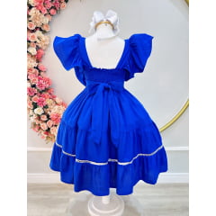 Vestido Infantil Primavera Verão Casual Azul Royal Luxo