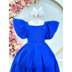 Vestido Infantil Primavera Verão Casual Azul Royal Luxo