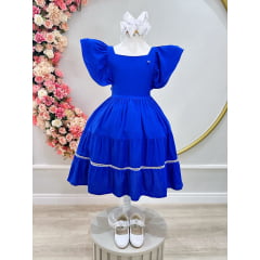 Vestido Infantil Primavera Verão Casual Azul Royal Luxo