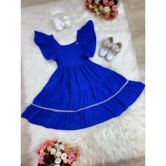 Vestido Infantil Primavera Verão Casual Azul Royal Luxo