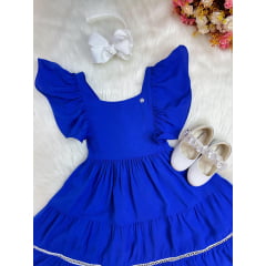 Vestido Infantil Primavera Verão Casual Azul Royal Luxo