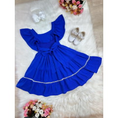 Vestido Infantil Primavera Verão Casual Azul Royal Luxo