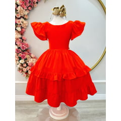 Vestido Infantil Primavera Verão Casual Laranja Luxo