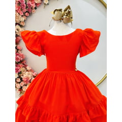 Vestido Infantil Primavera Verão Casual Laranja Luxo