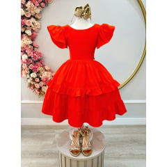 Vestido Infantil Primavera Verão Casual Laranja Luxo