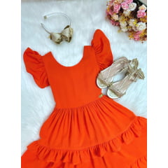 Vestido Infantil Primavera Verão Casual Laranja Luxo