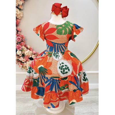 Vestido Infantil Primavera Verão Florido Colorido Luxo Casual Vestido Infantil Primavera Verão Florido Colorido Luxo Casual