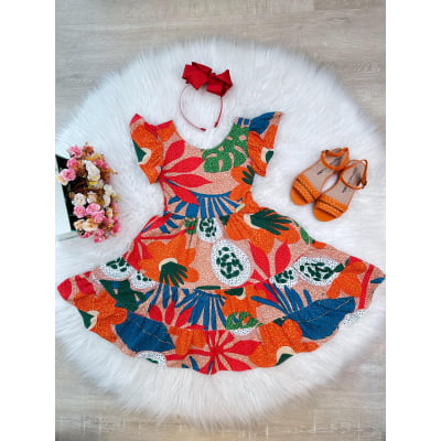 Vestido Infantil Primavera Verão Florido Colorido Luxo Casual