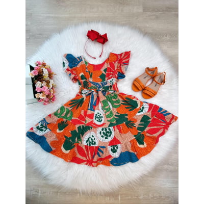 Vestido Infantil Primavera Verão Florido Colorido Luxo Casual