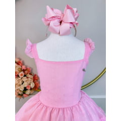 Vestido Infantil Primavera Verão Rosa Bebê Saia C/ Babado
