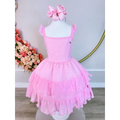 Vestido Infantil Primavera Verão Rosa Bebê Saia C/ Babado