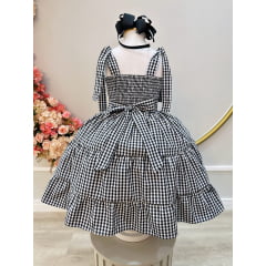 Vestido Infantil Primavera Verão Xadrez Preto e Branco Festa