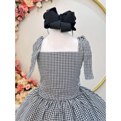 Vestido Infantil Primavera Verão Xadrez Preto e Branco Luxo