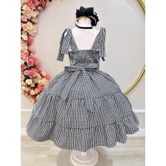 Vestido Infantil Primavera Verão Xadrez Preto e Branco Luxo