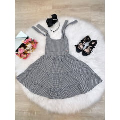 Vestido Infantil Primavera Verão Xadrez Preto e Branco Luxo